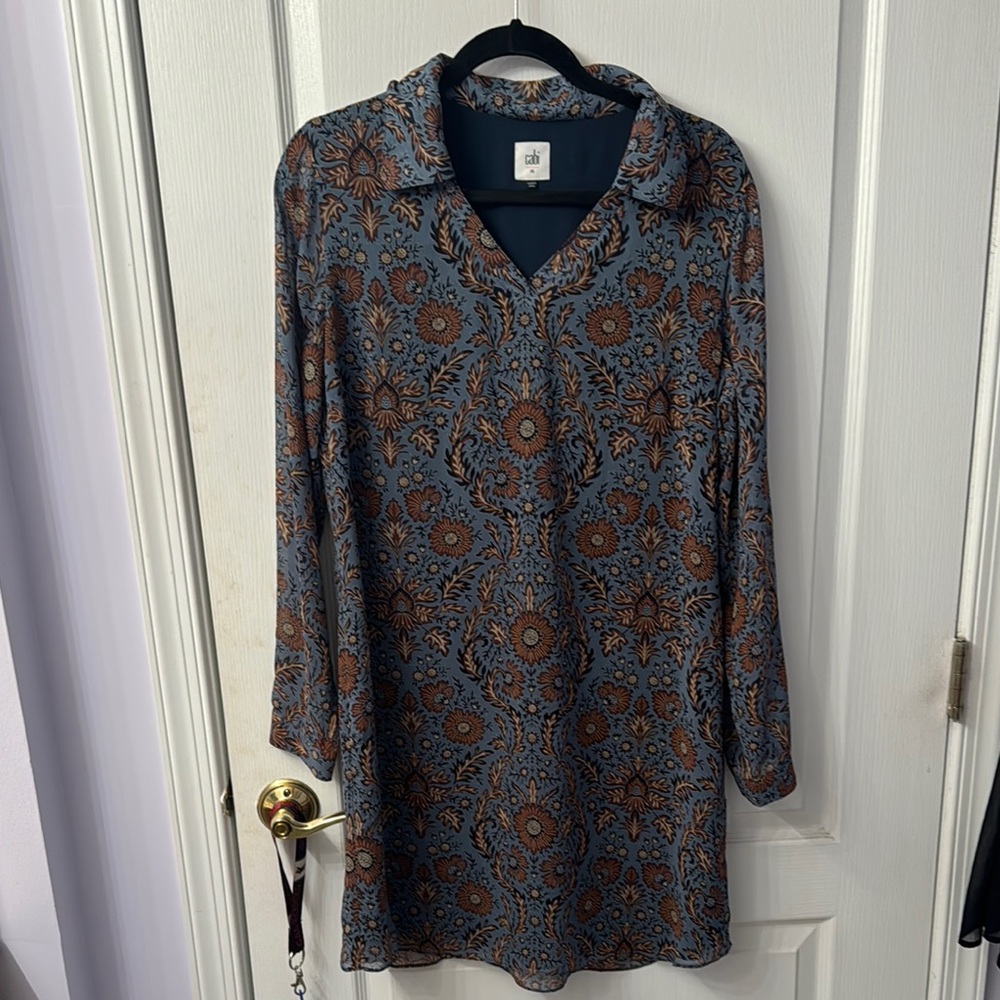 Chic Blue and Brown Patterned Dress